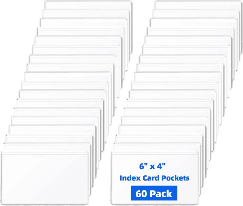 Hibmisy 60 Pack Label Pockets, Clear Self-Adhesive Plastic Index Card Holders with Top Open,Square Label Sleeves for Organizing Storage Bins (60, 4 x 6 inches) - Image 1